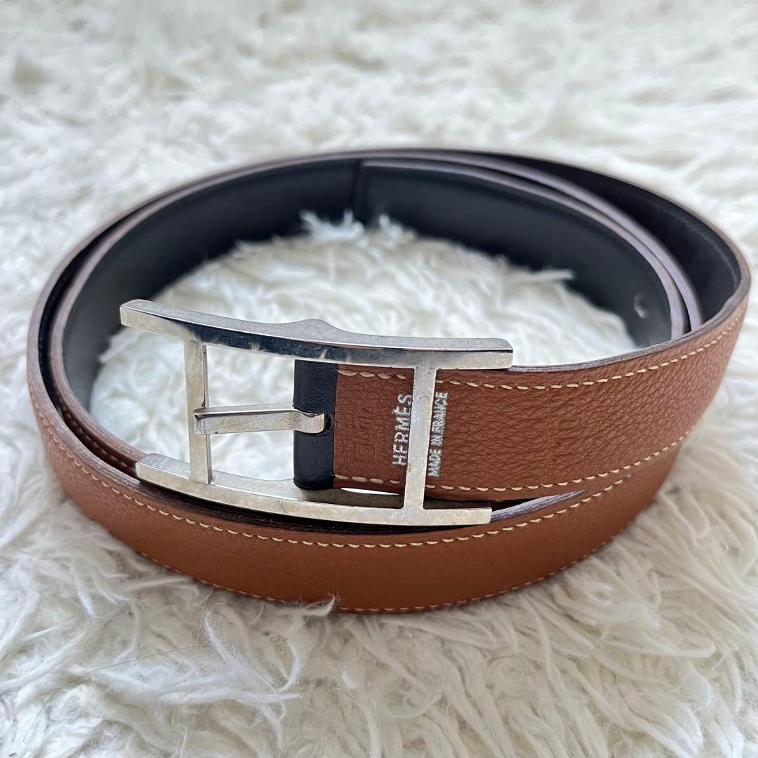 HERMES 【カンタン】ブラック/ブラウン リバーシブルレザーベルト HERMES（エルメス） （美品）エルメス カンタン 26 リバーシブル