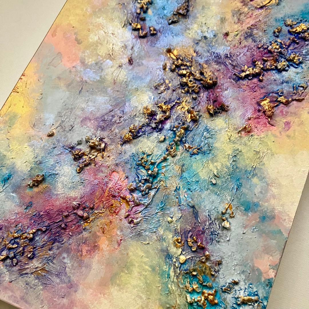 holiday＊木製パネル　絵画　原画　抽象画　テクスチャーアート　冬　モダン