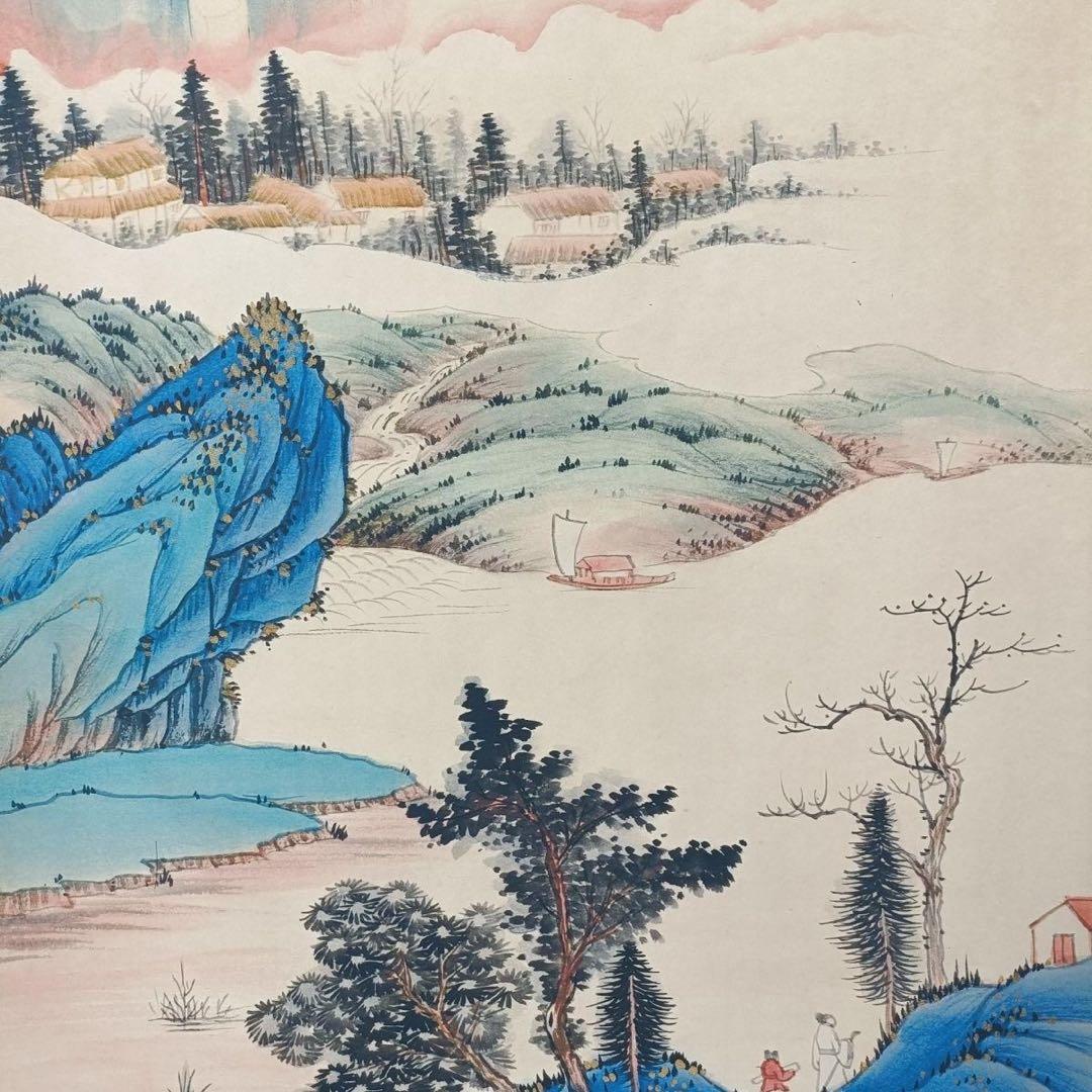 張大千 山水画 掛け軸 雲山万里図 中国画 表装済 サイズ：70×173cm