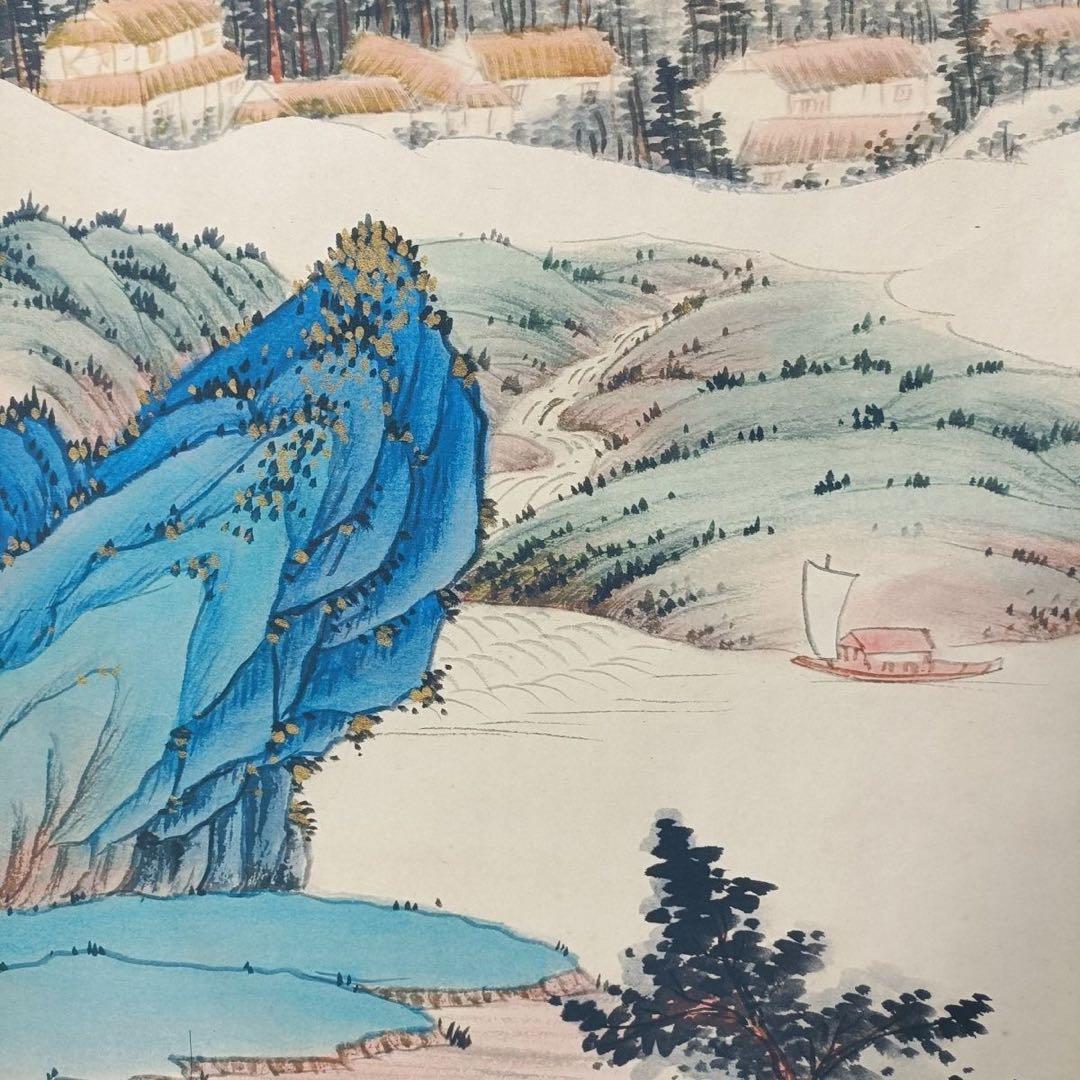 張大千 山水画 掛け軸 雲山万里図 中国画 表装済 サイズ：70×173cm