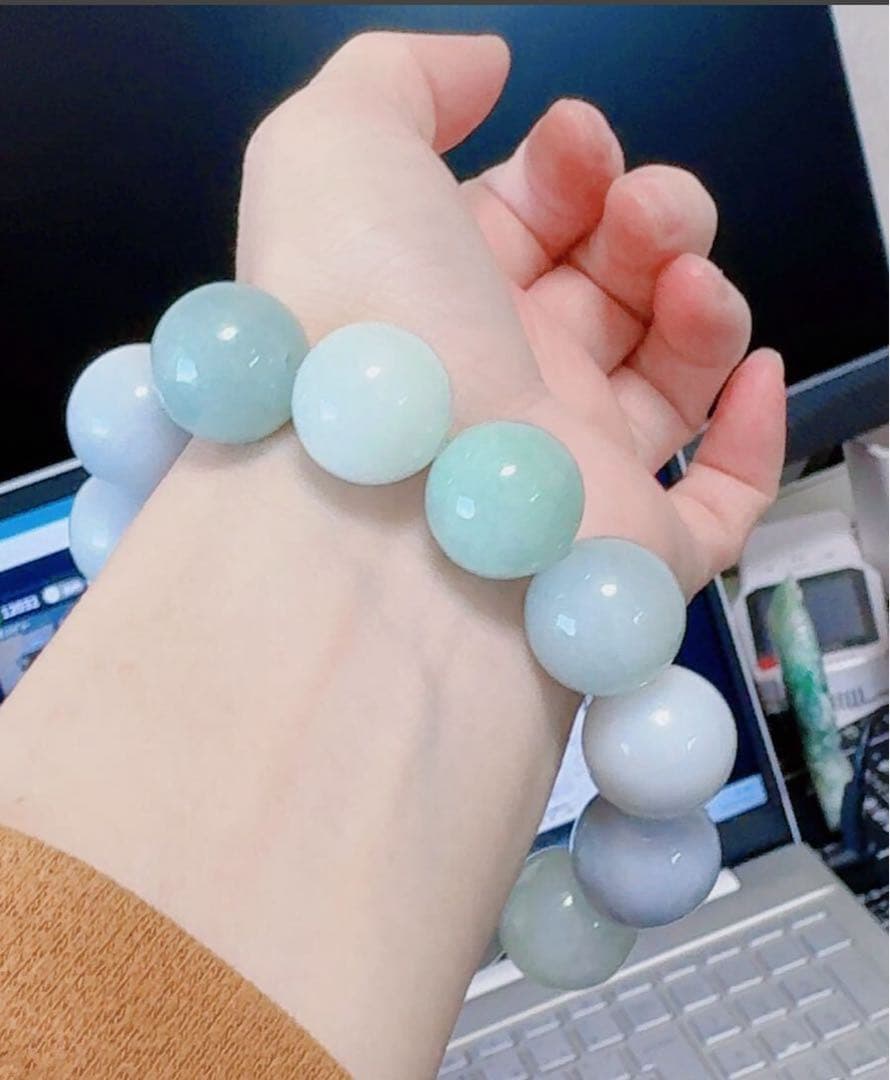 R2-02977天然本翡翠《本物保証》 翡翠ブレスレット18cm 大粒17.2