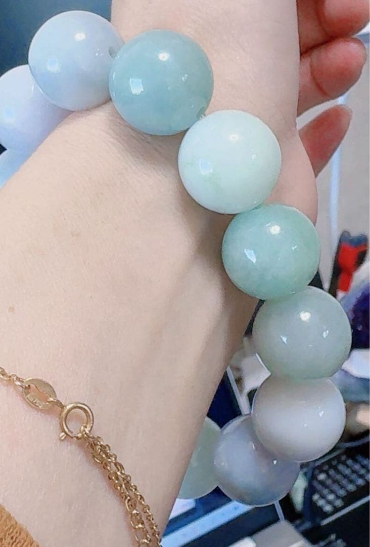 R2-02977天然本翡翠《本物保証》 翡翠ブレスレット18cm 大粒17.2