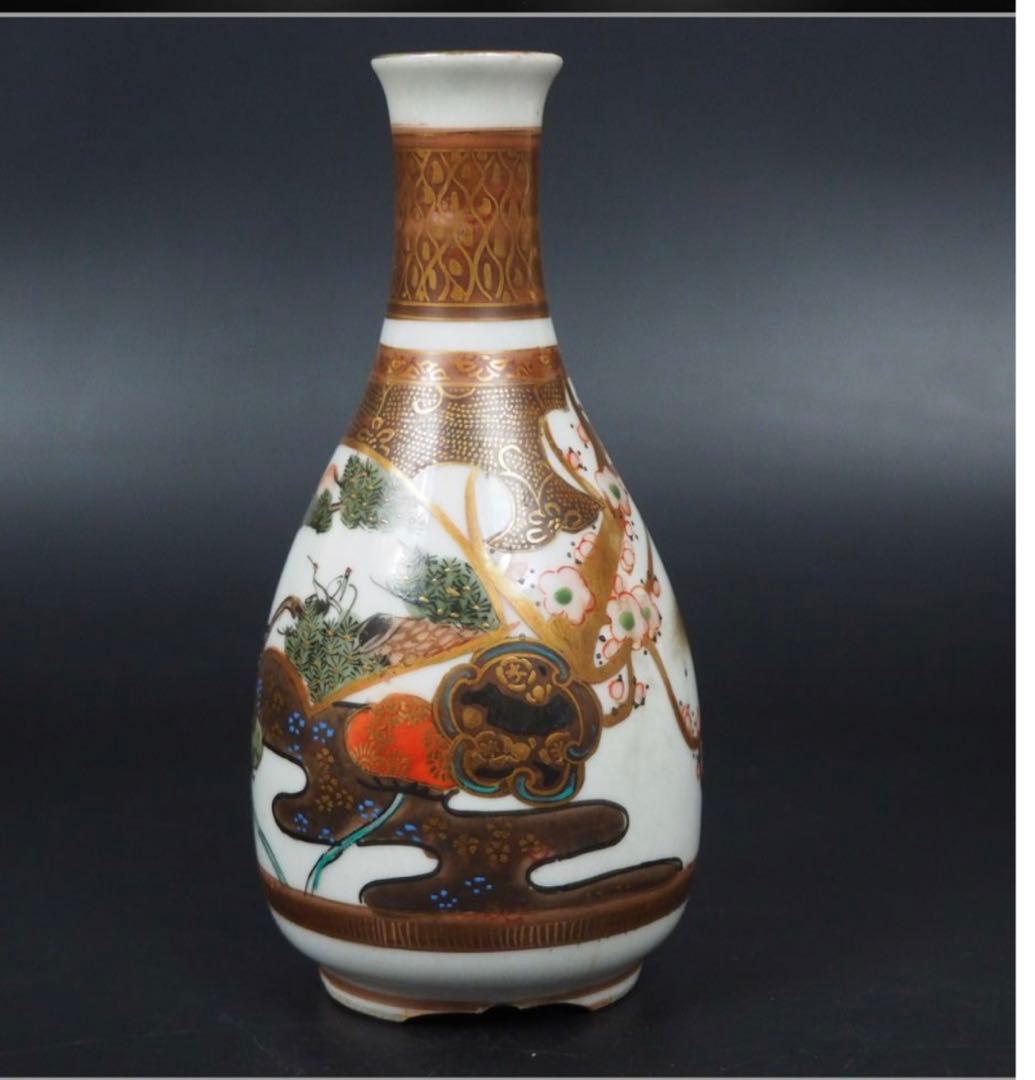 送料無料 明治～大正 古い九谷焼 松鶴梅図徳利一対 本金使用 - メルカリ