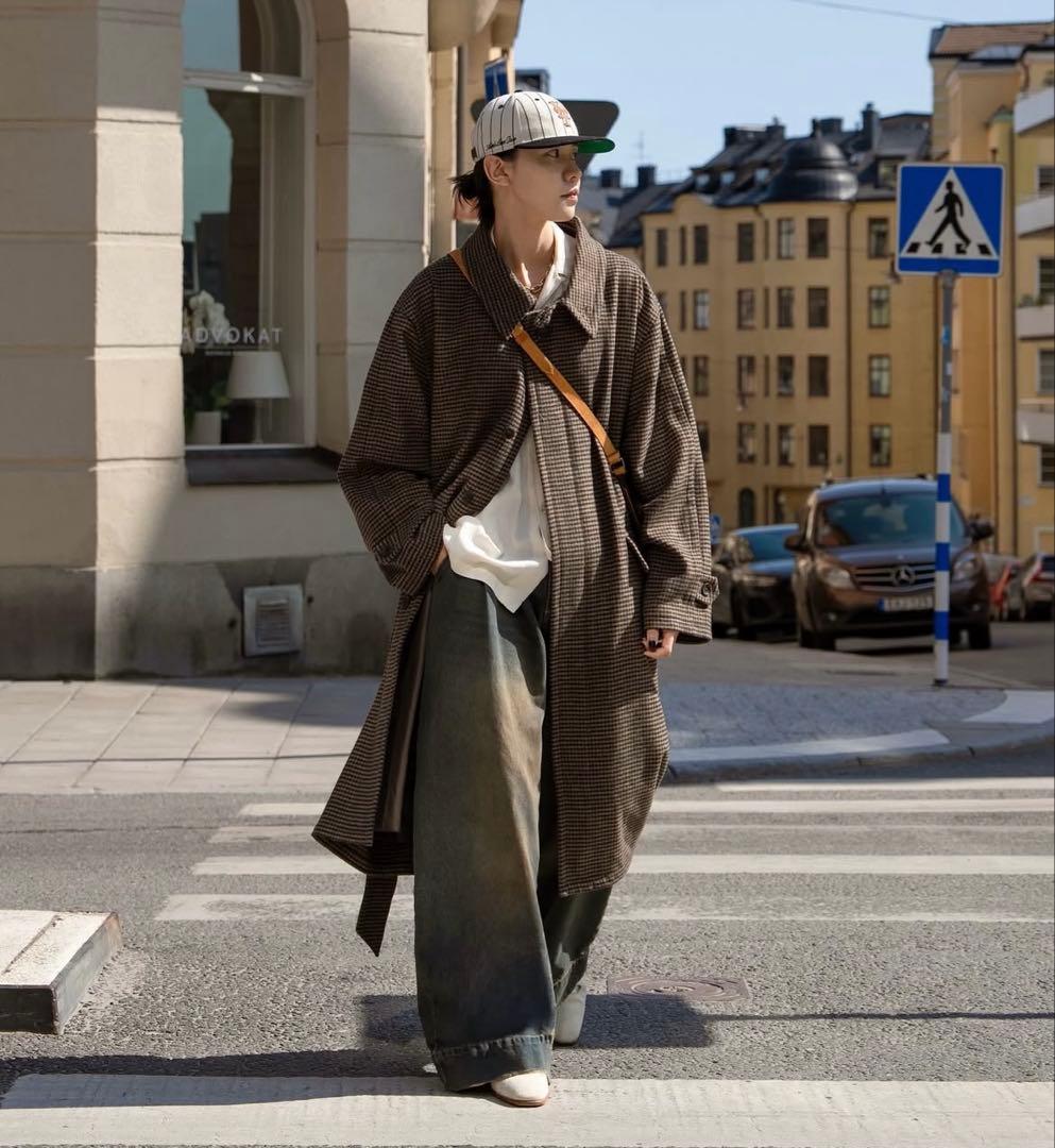 soerte ヘビーメルトンチェックシャギーコート チェック サイズ3