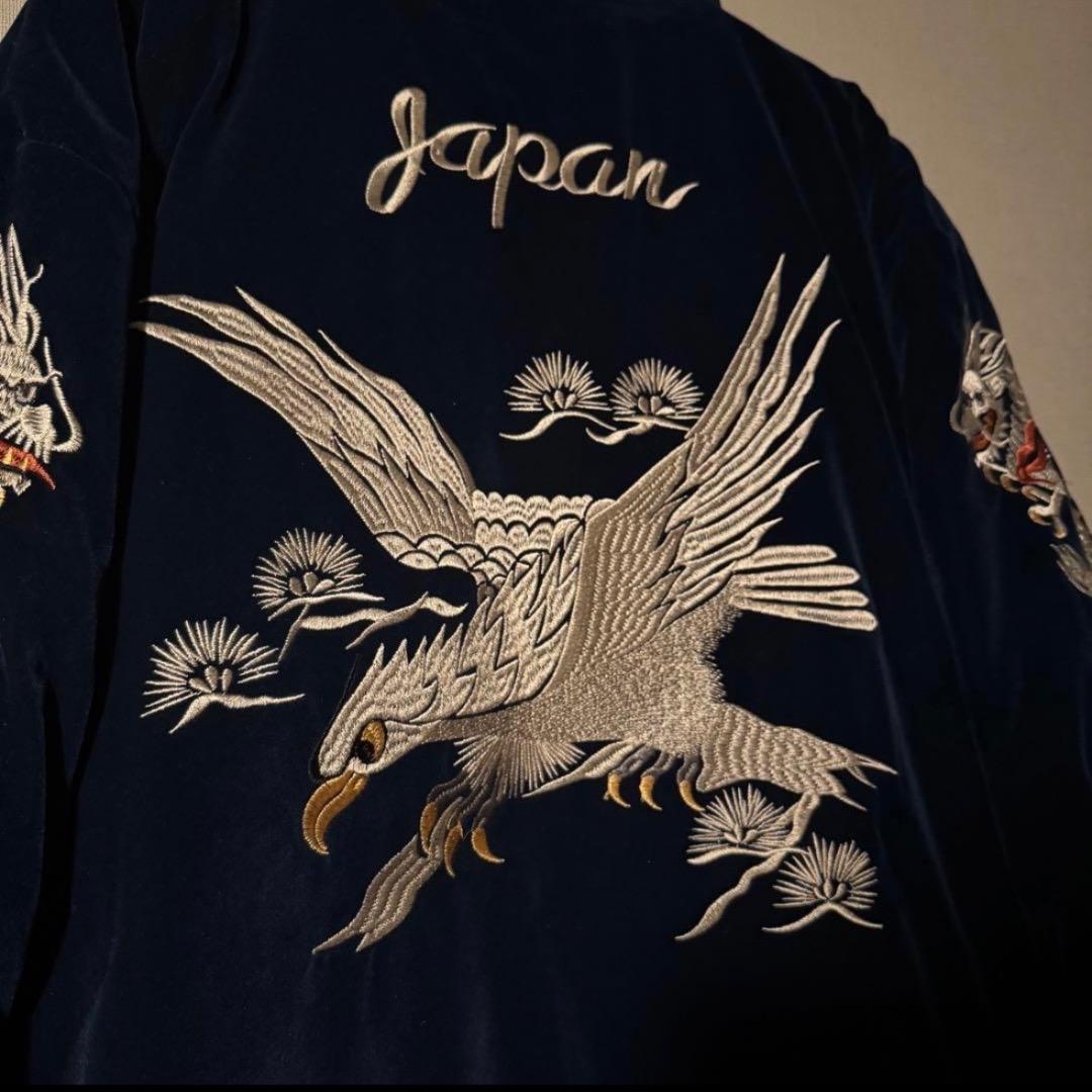 スカブルゾン】刺繍ドラゴンと鷲の別珍ジャンパー 紺2XL - メルカリ