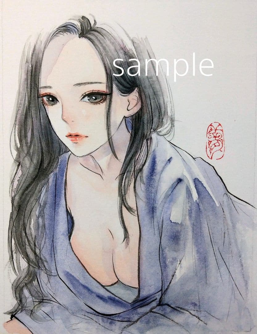 手描きイラスト　肉筆原画　美人画　水彩画　セクシー　グラビア　オリジナル