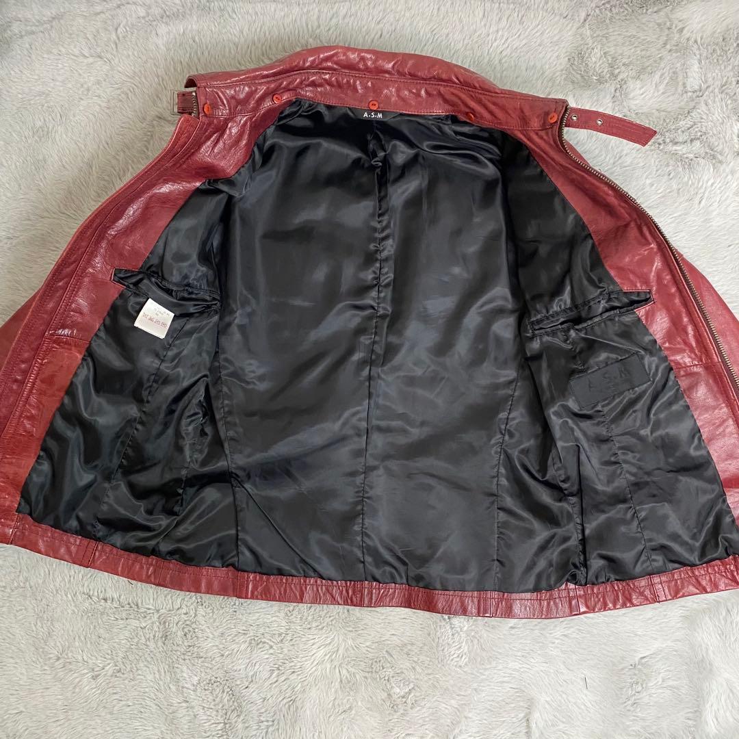 A.S.M レザージャケット 48 水牛革 赤 シングルライダース Y2K - メルカリ