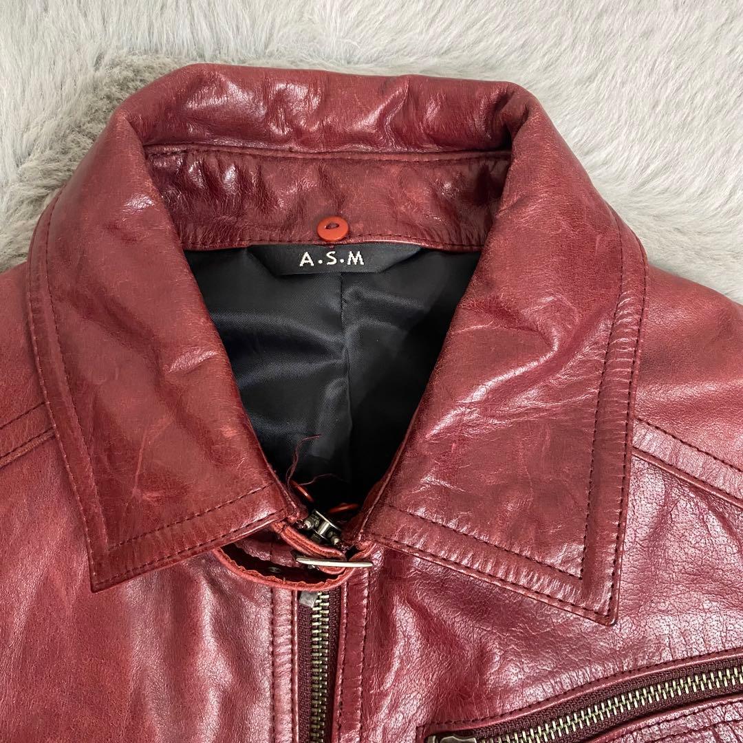 A.S.M レザージャケット 48 水牛革 赤 シングルライダース Y2K - メルカリ