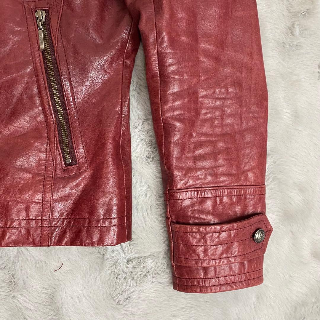 A.S.M レザージャケット 48 水牛革 赤 シングルライダース Y2K - メルカリ
