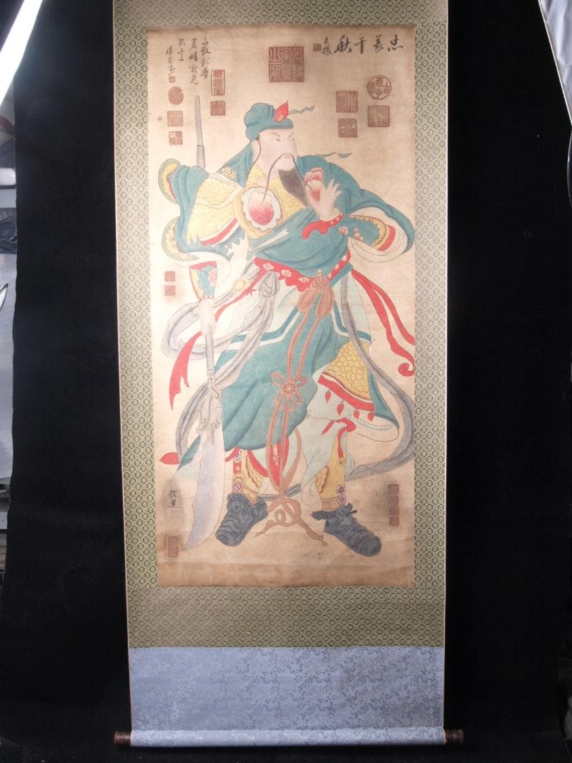 骨董掛け軸】人物図 中国時代 忠義千秋 肉筆保證 掛け AK971A12-3