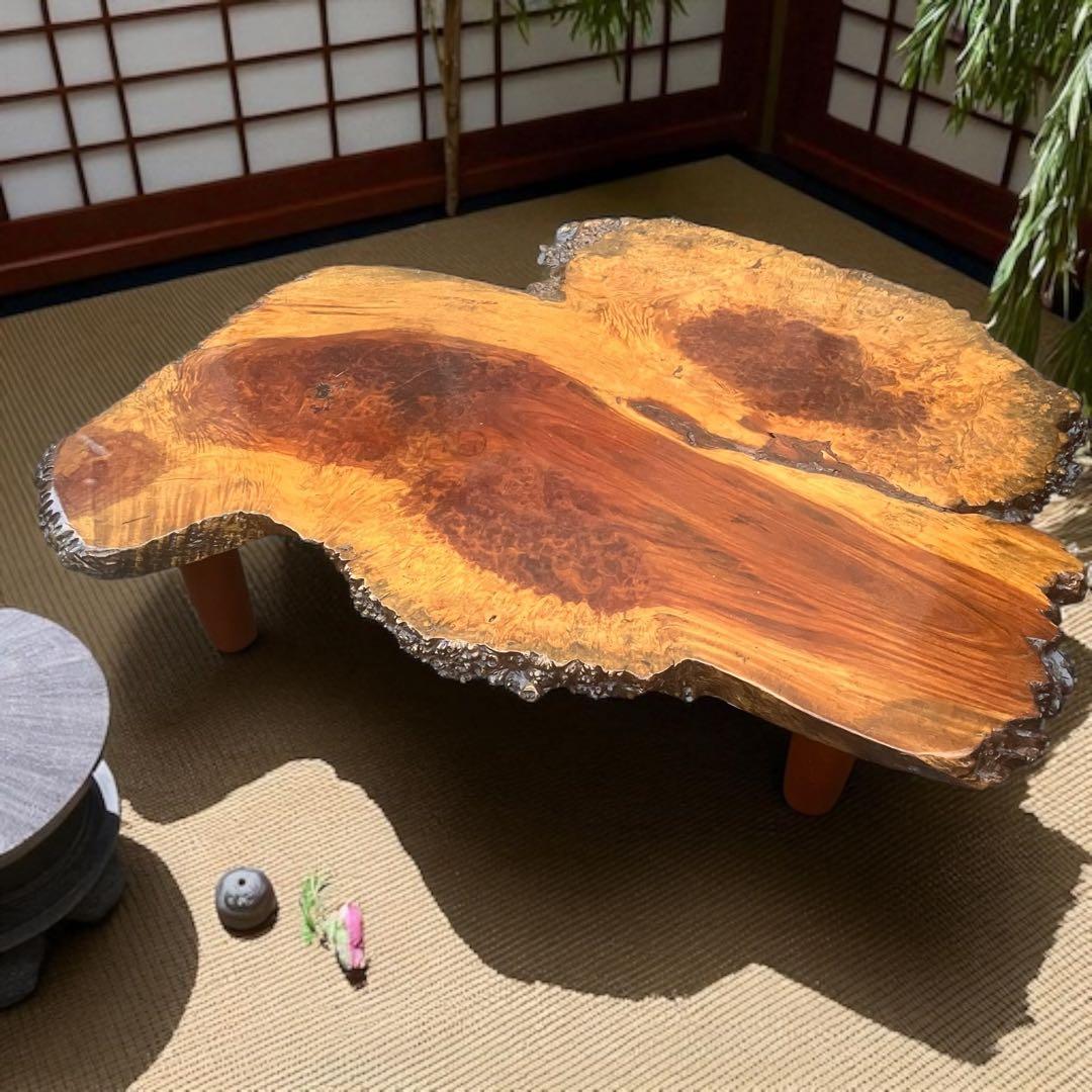 送料込み！ 高級花梨材　葡萄杢　座卓　玉杢　一枚板　無垢材　銘木　瘤木　本花梨 玉杢】本花梨（ラオス産）_1620×740-1000×40_青山店_レジンテーブル天