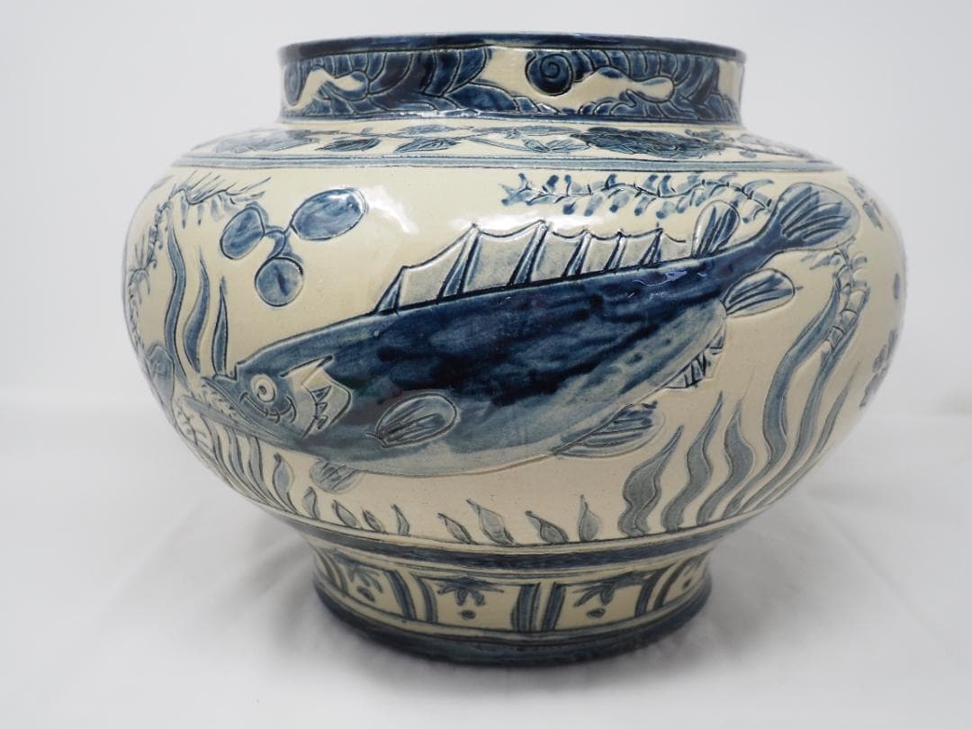 やちむん　魚文花瓶　沖縄　-SO