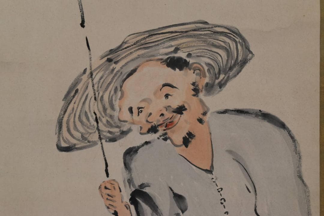 【真作】浅井柳塘/別号、白山/漁礁問答図/人物図/掛軸/名家伝来/AA-915