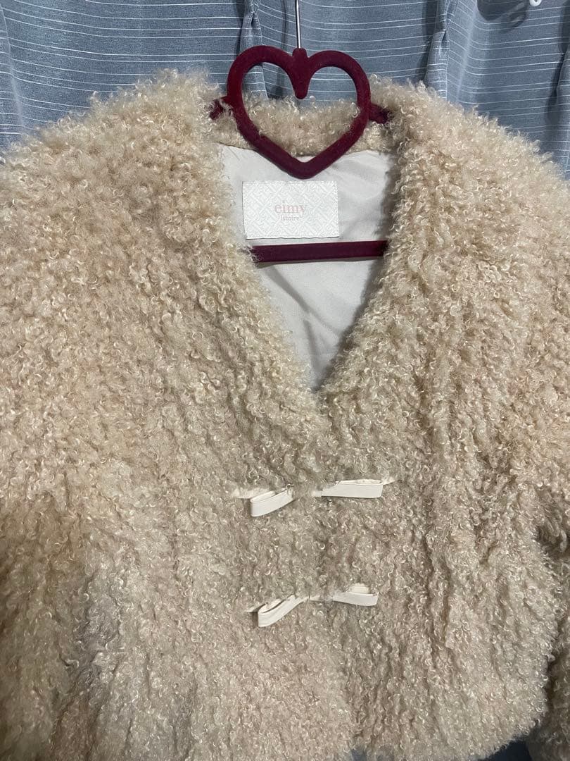 eimy フレンチプードルファー リボンジャケット ピンクベージュ