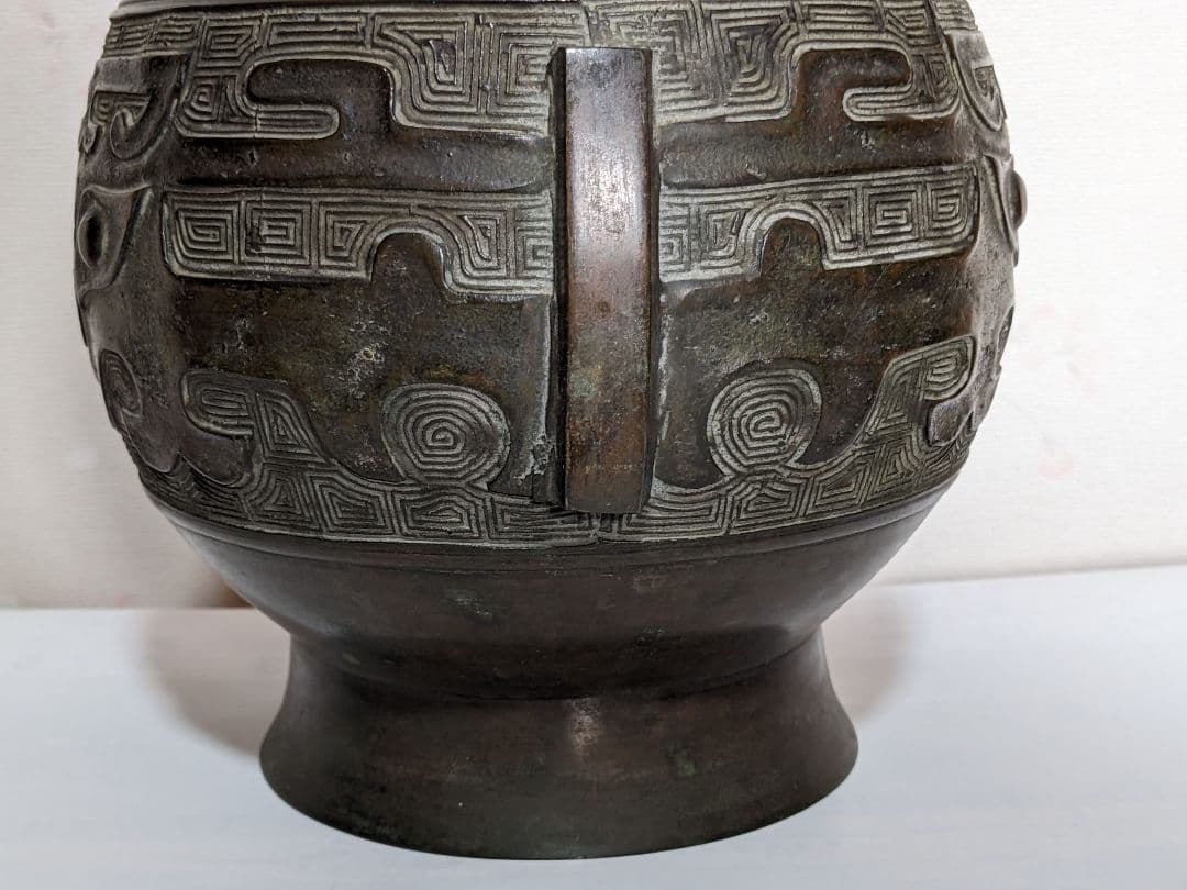 ⭐️唐金 饕餮文龍双耳瓶 明治時代 茶道具 花活け 華道 花生花器 青銅