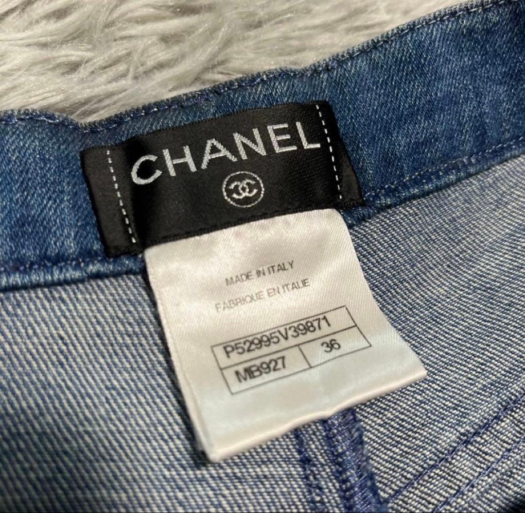 CHANEL ドット柄 ショートパンツ 黒 36 デニム生地