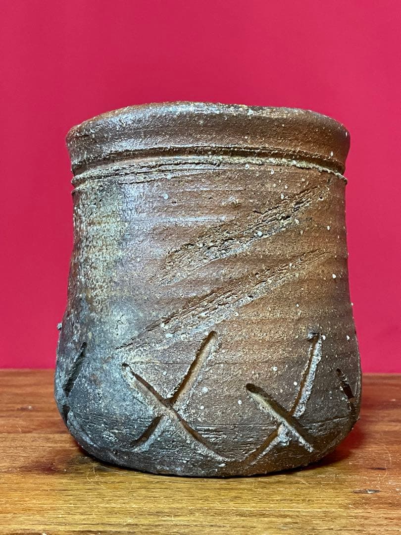 信楽水指 裏千家十五代 鵬雲斎 書付箱 桧垣文 茶道具 [検/古信楽