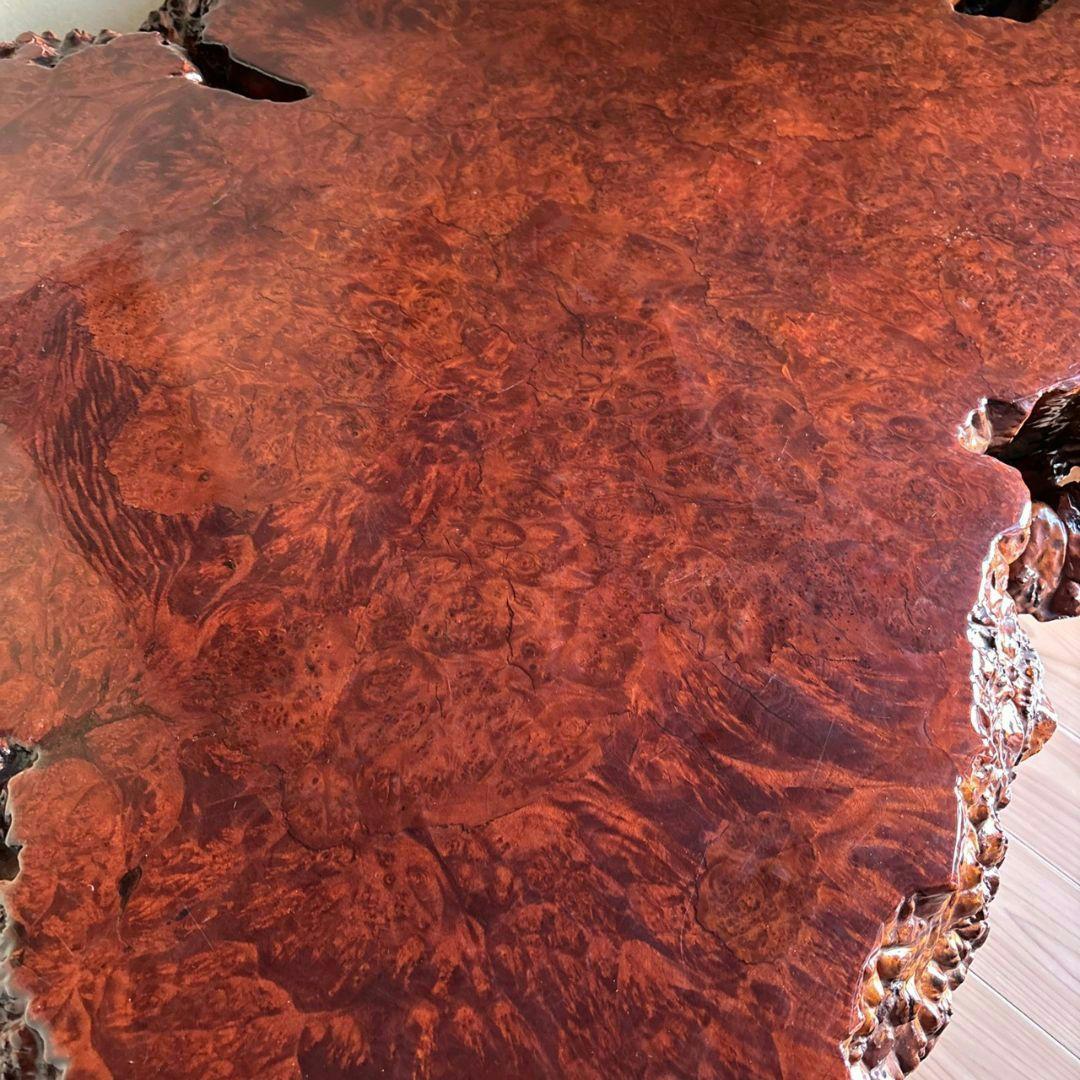 希少 花梨一枚板座卓 テーブル 瘤杢 光沢座卓 高級テーブル アンティーク
