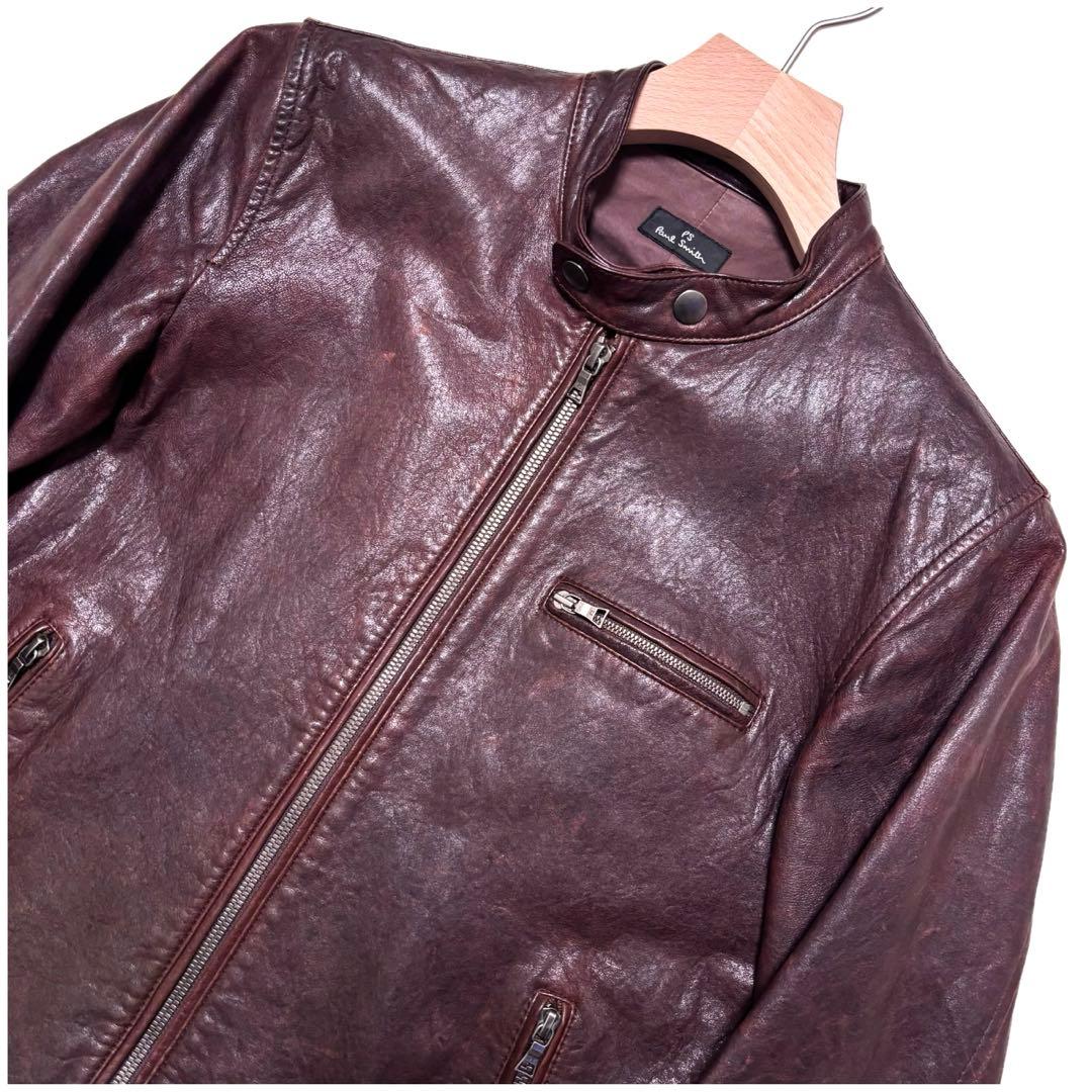 ✨激シブ✨PS PAUL SMITH シングルライダースジャケット 艶あり M Paul