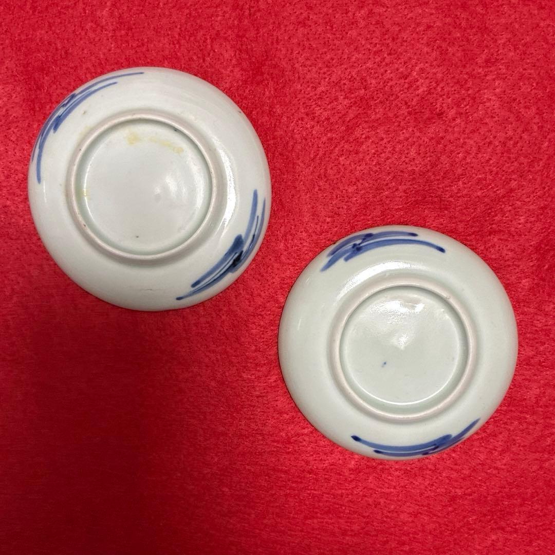 古伊万里 染付 酒呑仙人 猩猩 豆皿 2枚組