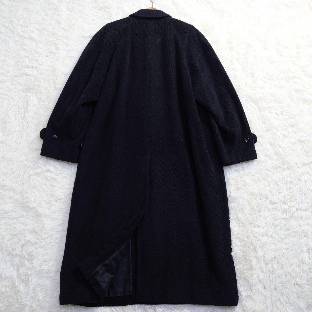 チェルッティ ステンカラーコート バルマカーン ヘリンボーン 黒 48 L