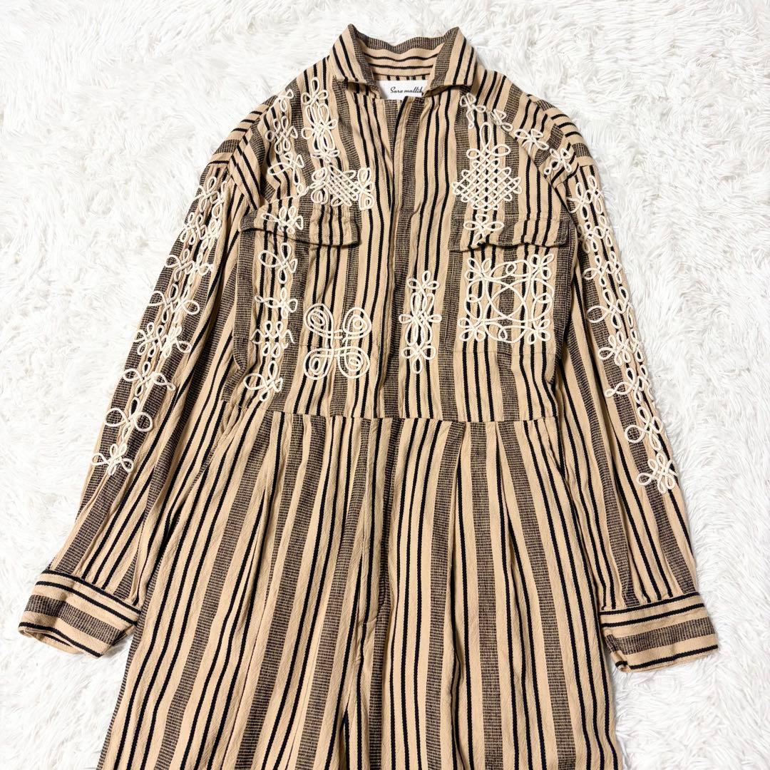 美品】サラマリカ 刺繍ストライプ エンブロイダリーオールインワン