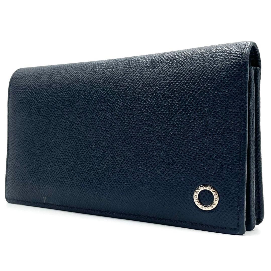 極美品○ ブルガリ 長財布 二つ折り ビーゼロワン ロゴ 金具 ネイビー