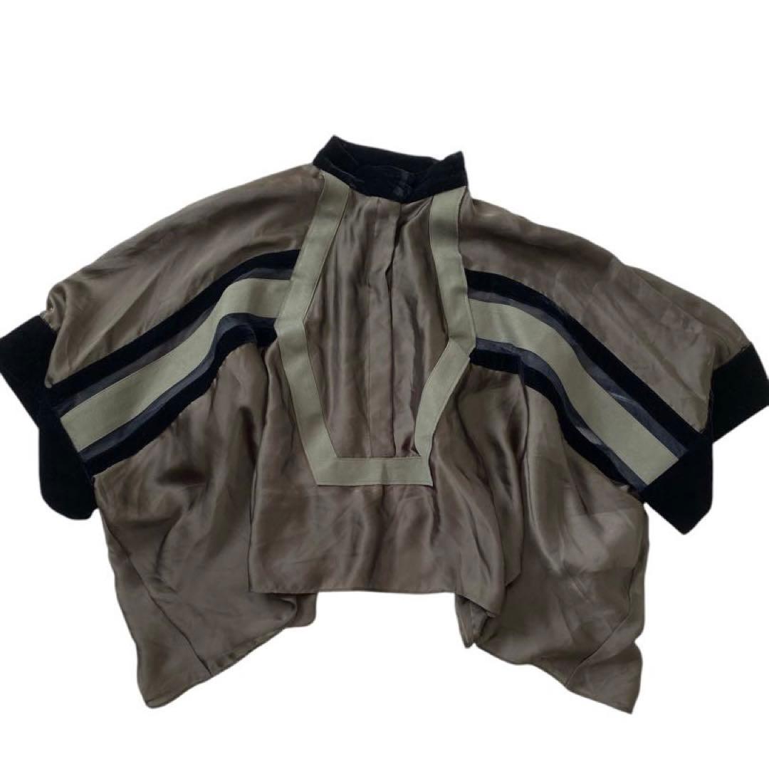 sakai サカイ ベロア切り替え メッシュ スリーヴ オーバーブラウス