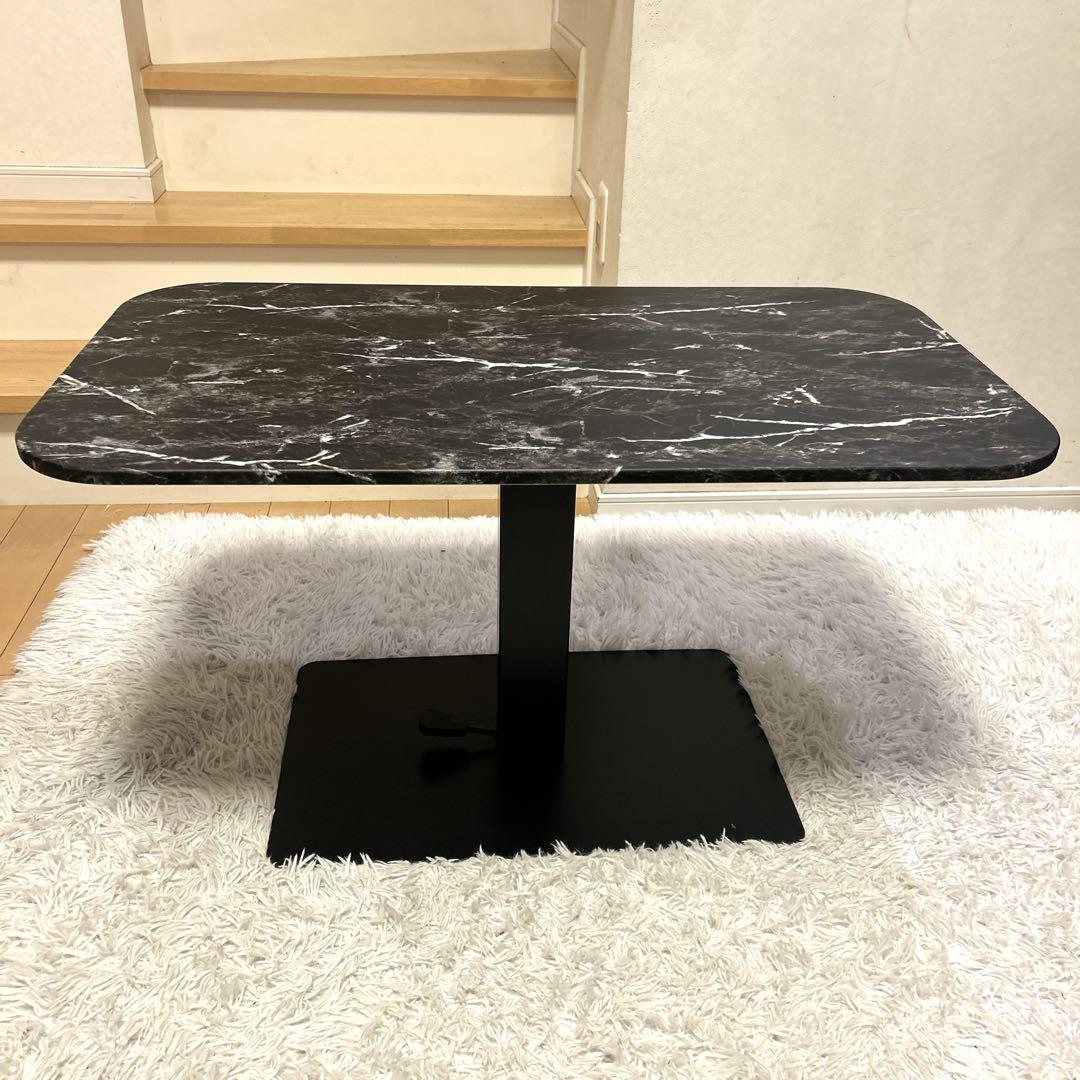 ペダル式 無段階昇降 テーブル 大理石調 高さ50.5～72.5cm