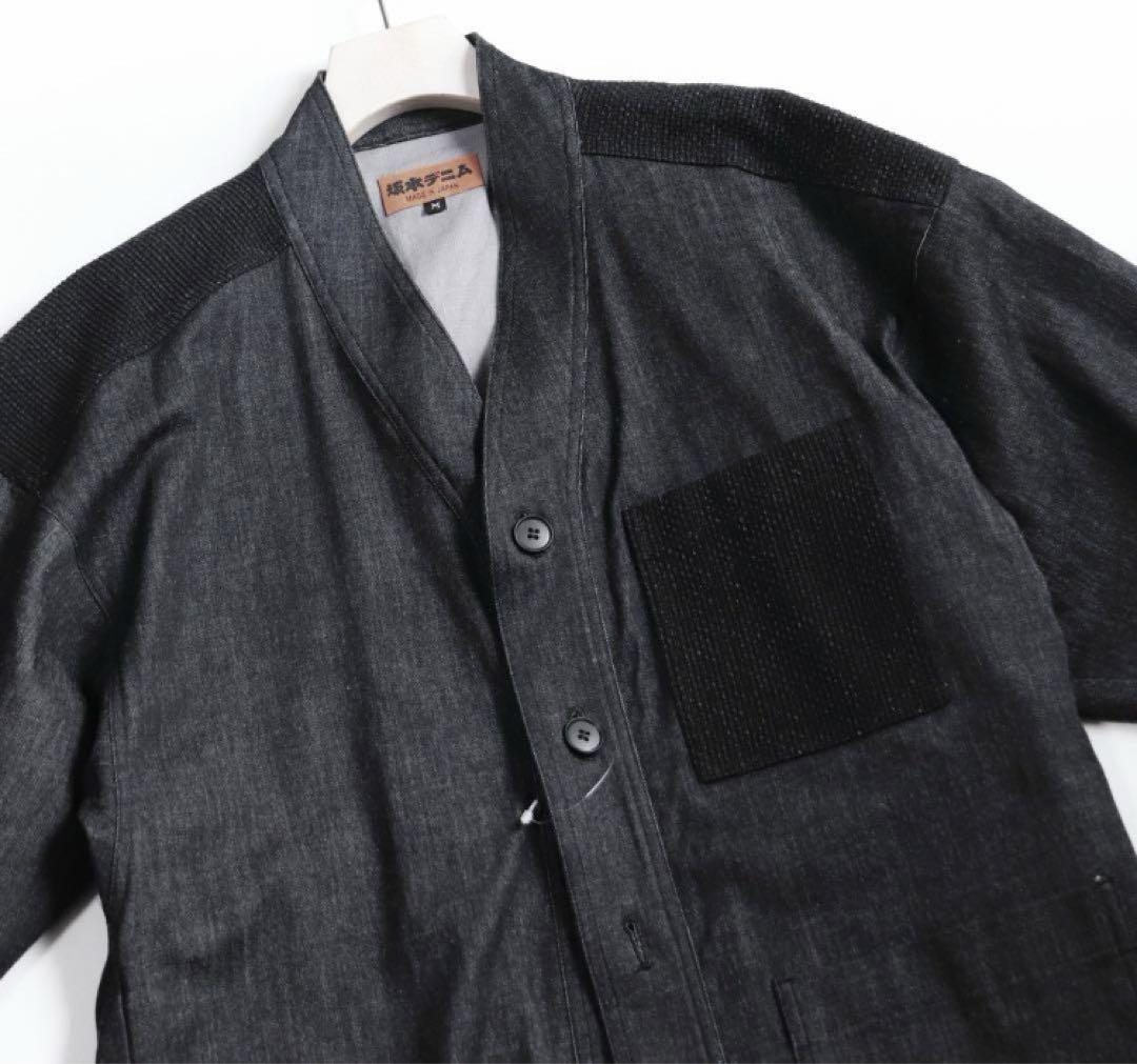 《坂本デニム》未使用 ストレッチ 江戸黒染めデニム火消し風半纏 ジャケット LL