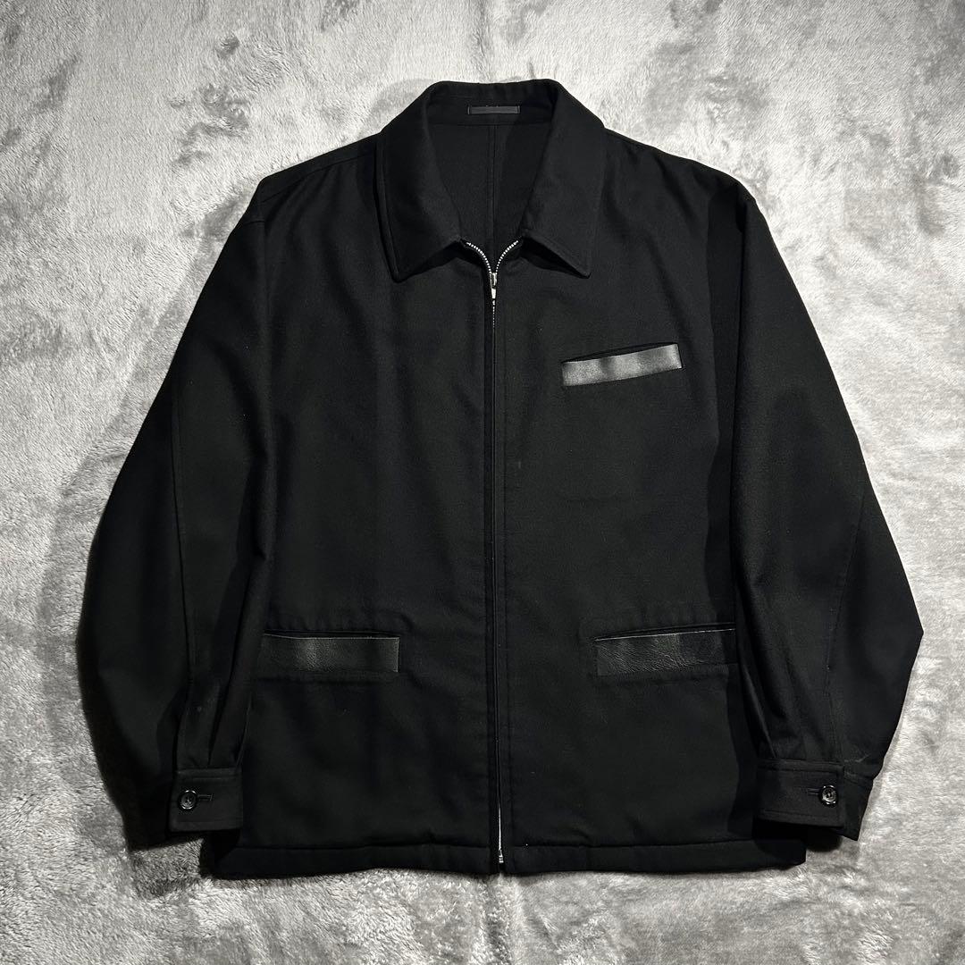 90s 1995 95AW 田中オム ウールギャバジップアップレザーブルゾン 黒