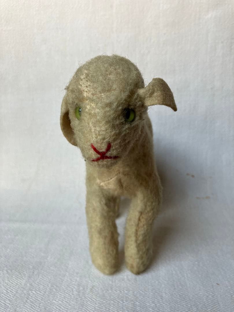 アンティーク 若草色の目をした小羊のぬいぐるみ チェコ プラハ 30s 40s