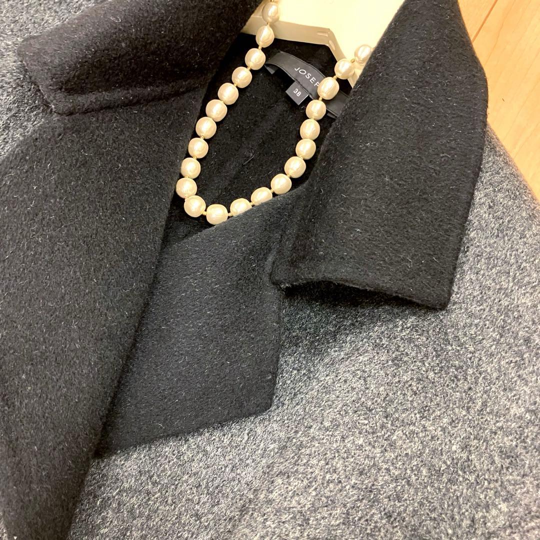 JOSEPH◇バイカラーダブルフェイスカシミヤ混ロングコート38黒×グレー