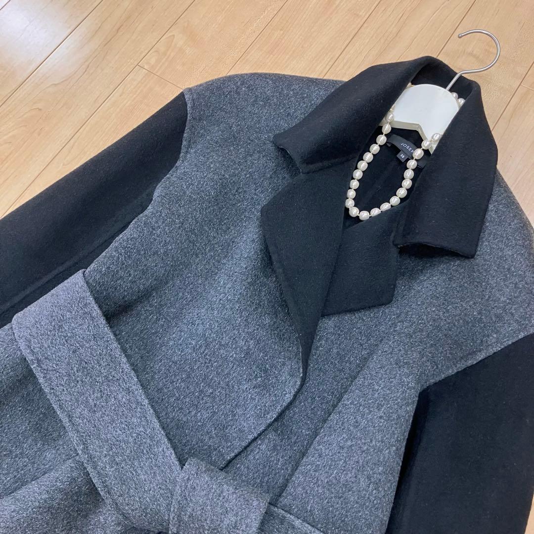 JOSEPH◇バイカラーダブルフェイスカシミヤ混ロングコート38黒×グレー