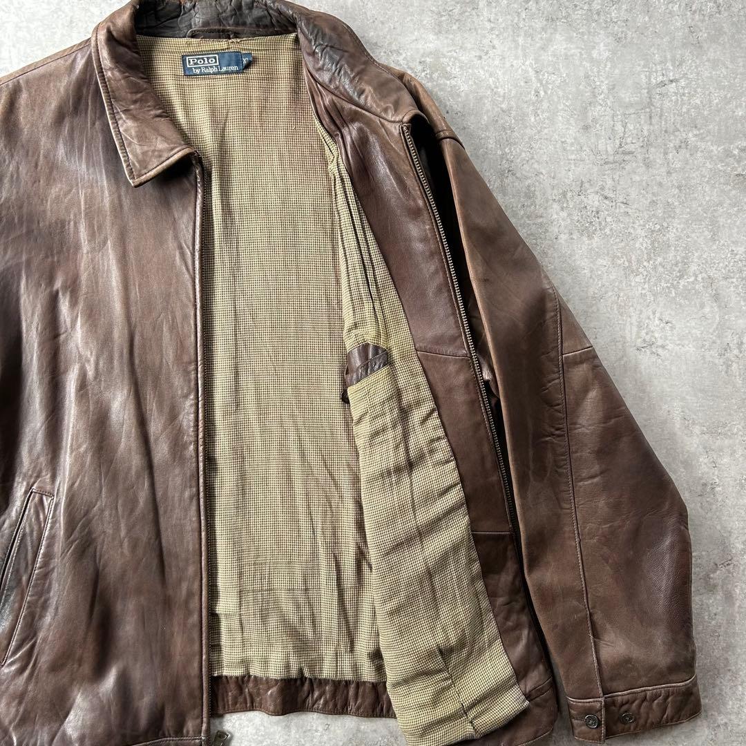 90s ラルフローレン レザージャケット スウィングトップ型 ブラウン XL