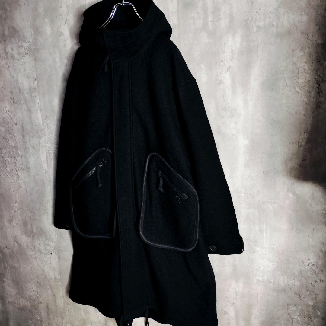 Y-3 ワイスリー ロゴ刺繍 ウール フーデッド ロングコート モッズ