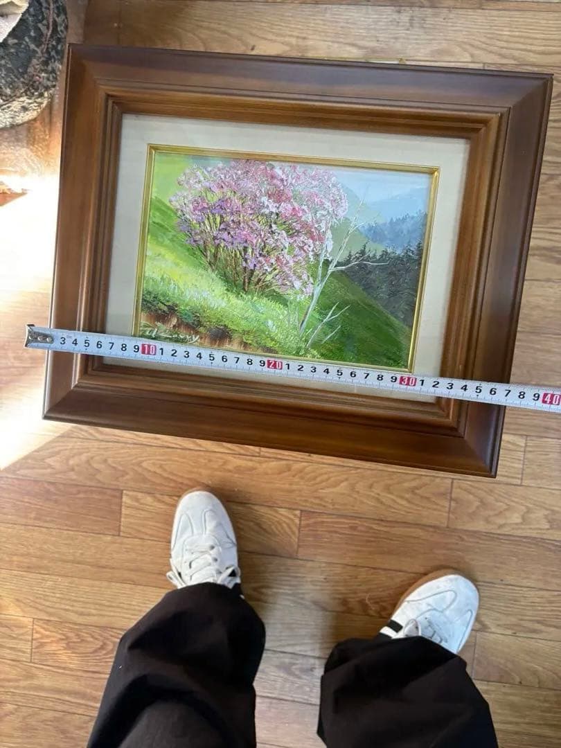 櫻木稔（桜木稔）「岩つつじ咲く」油彩画 F3号相当 1997年制作 額装品