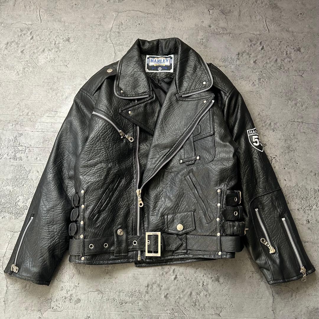 未使用級 HARLEY FASHIONダブルライダースジャケット フェイクレザー