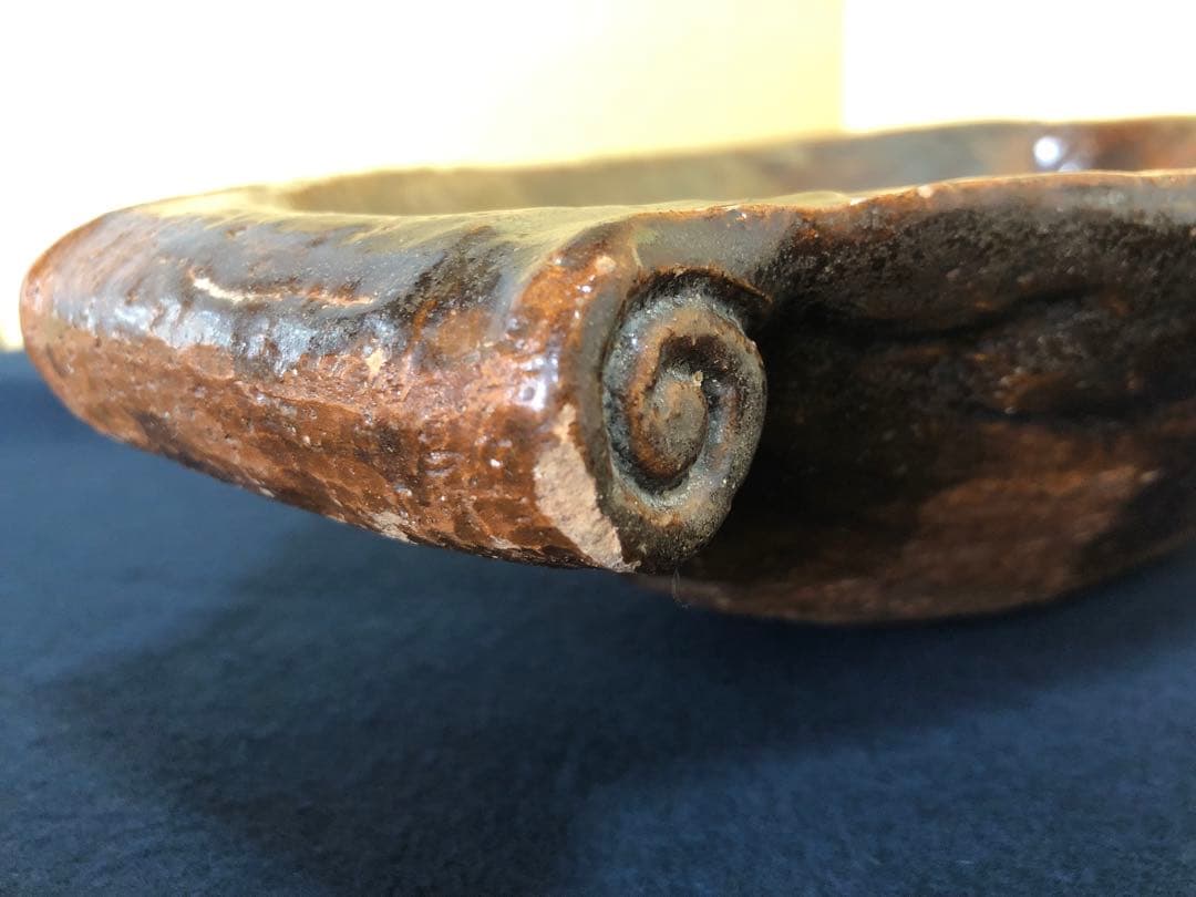 割引❗️《R》大樋焼 飴釉 舟形 花器 花入 水盤 木箱　251014い2