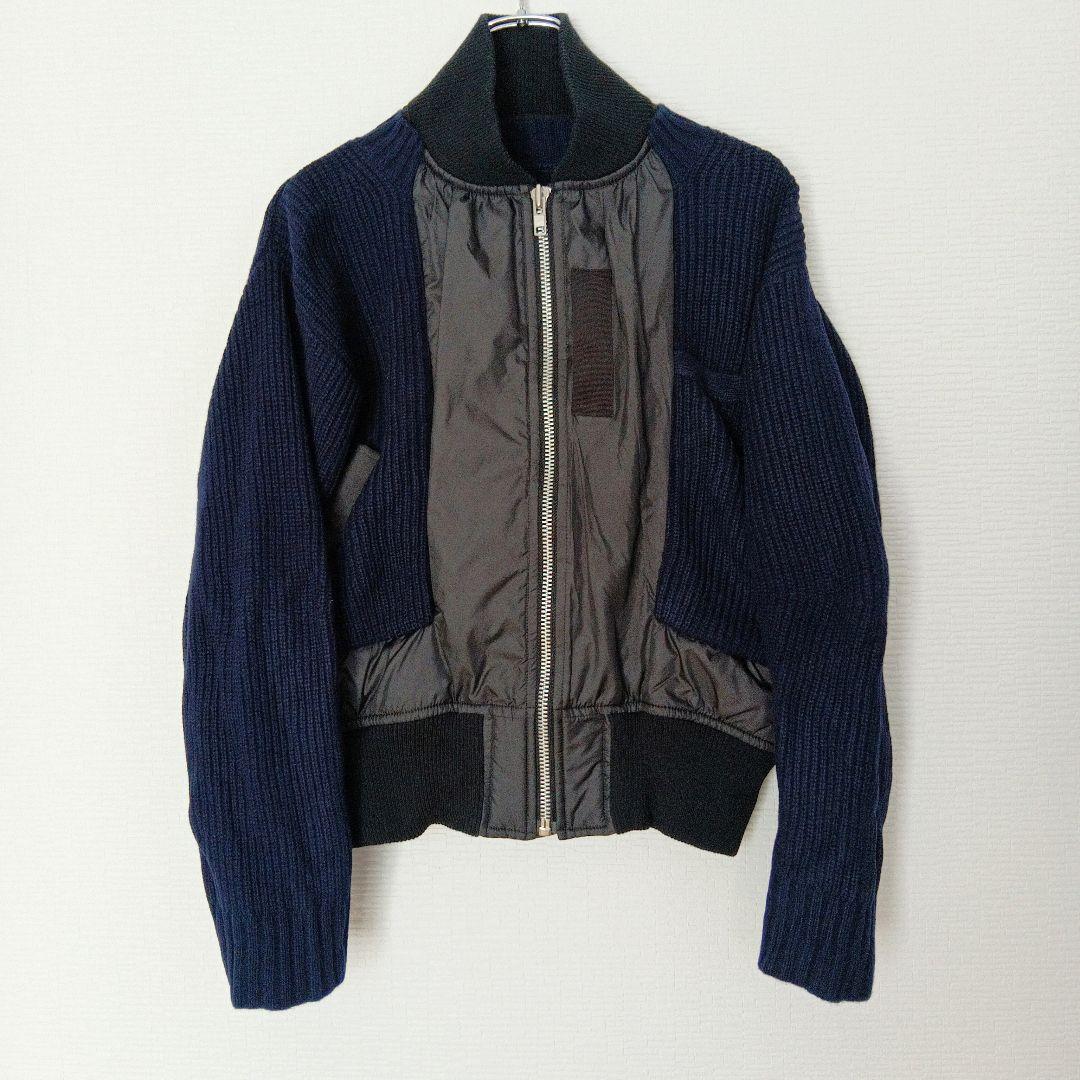 美品】sacai ニットドッキングMA-1 ブルゾン ネイビー - メルカリ