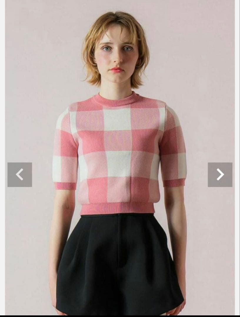 未使用】sheller (シェリエ) チェックジャガードニットトップス ピンク