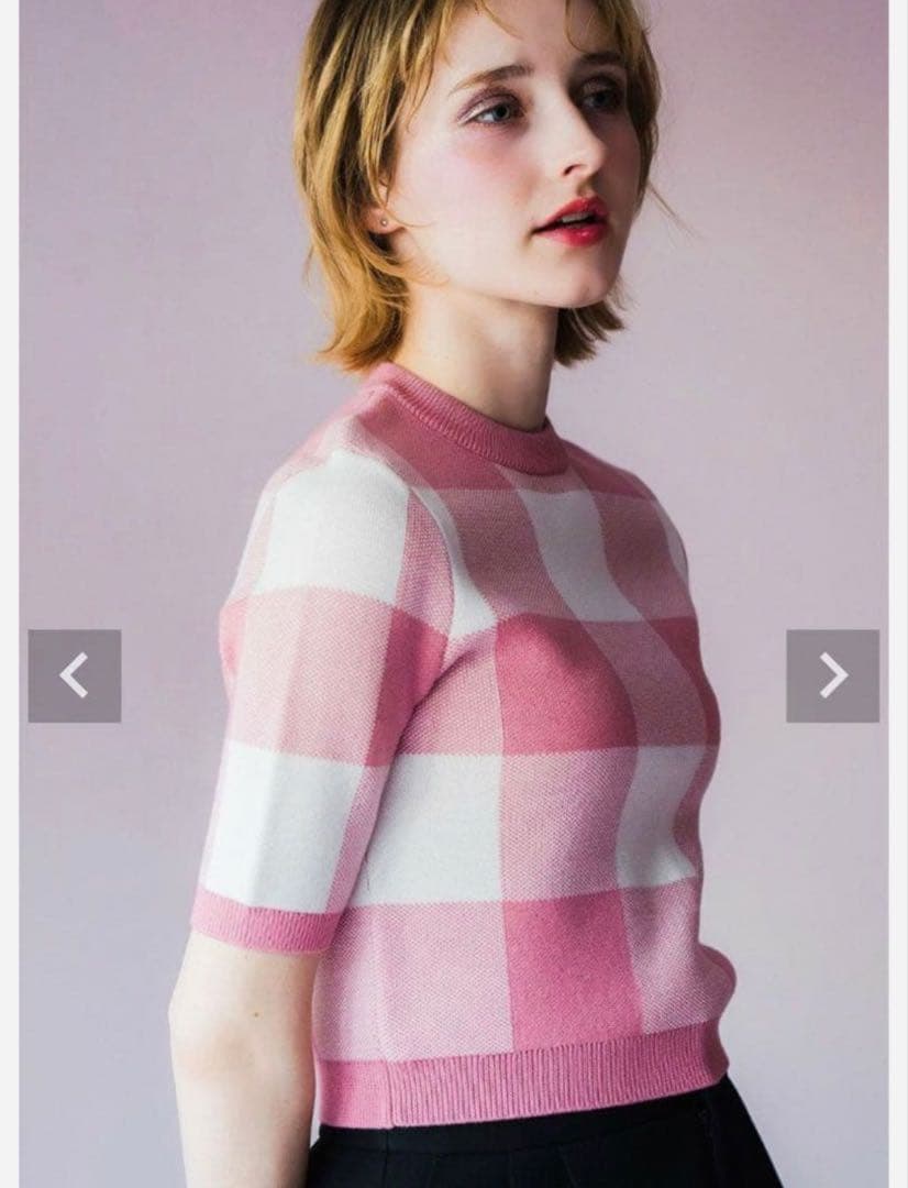 未使用】sheller (シェリエ) チェックジャガードニットトップス ピンク