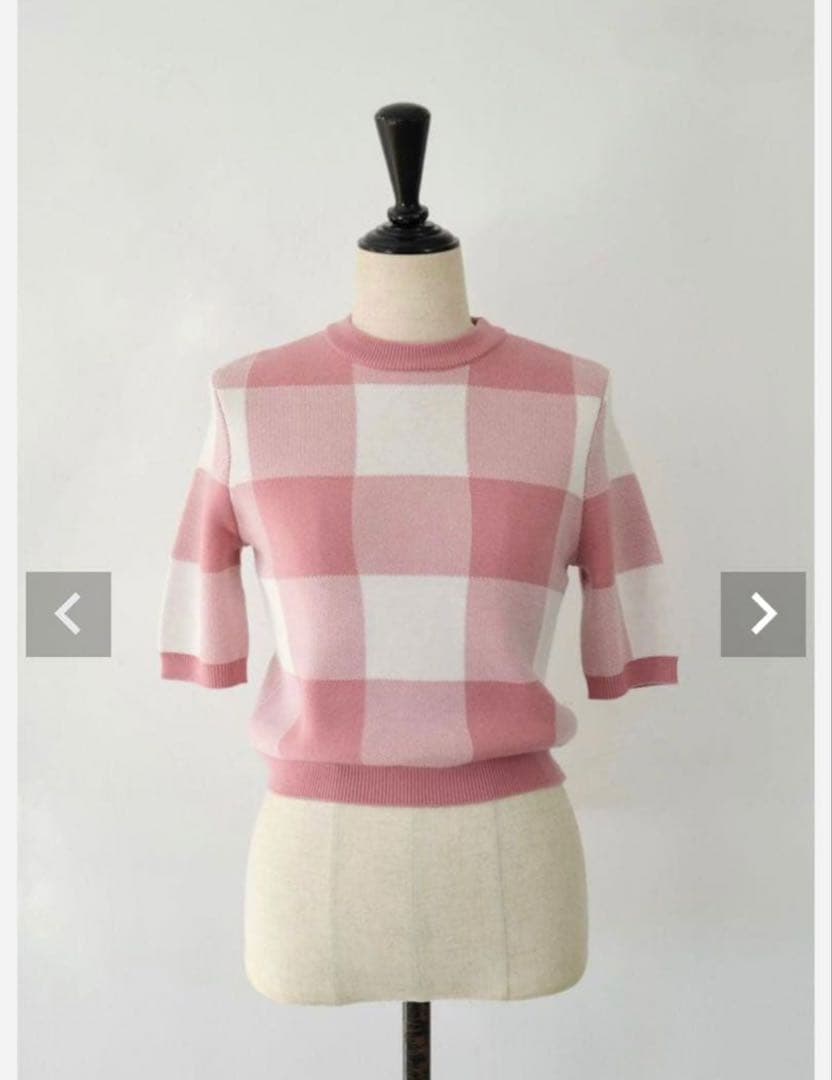 未使用】sheller (シェリエ) チェックジャガードニットトップス ピンク