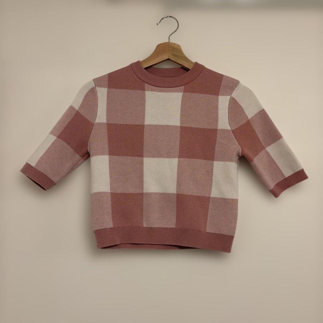 未使用】sheller (シェリエ) チェックジャガードニットトップス ピンク