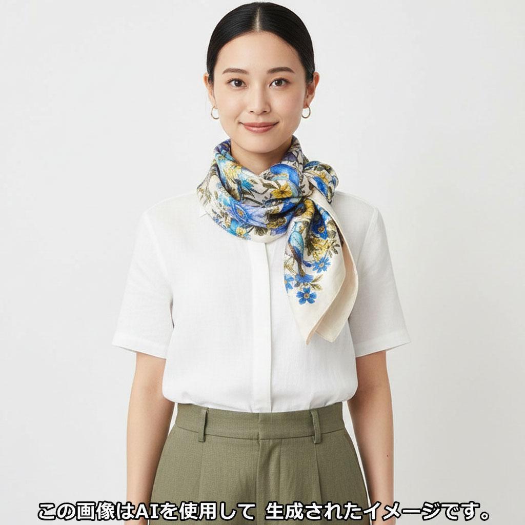 美品】クリスチャンディオール スカーフ 花×鳥柄 シルク アイボリー系