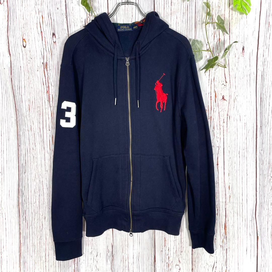 美品】ポロラルフローレン ジップパーカー ネイビー ビッグポニー