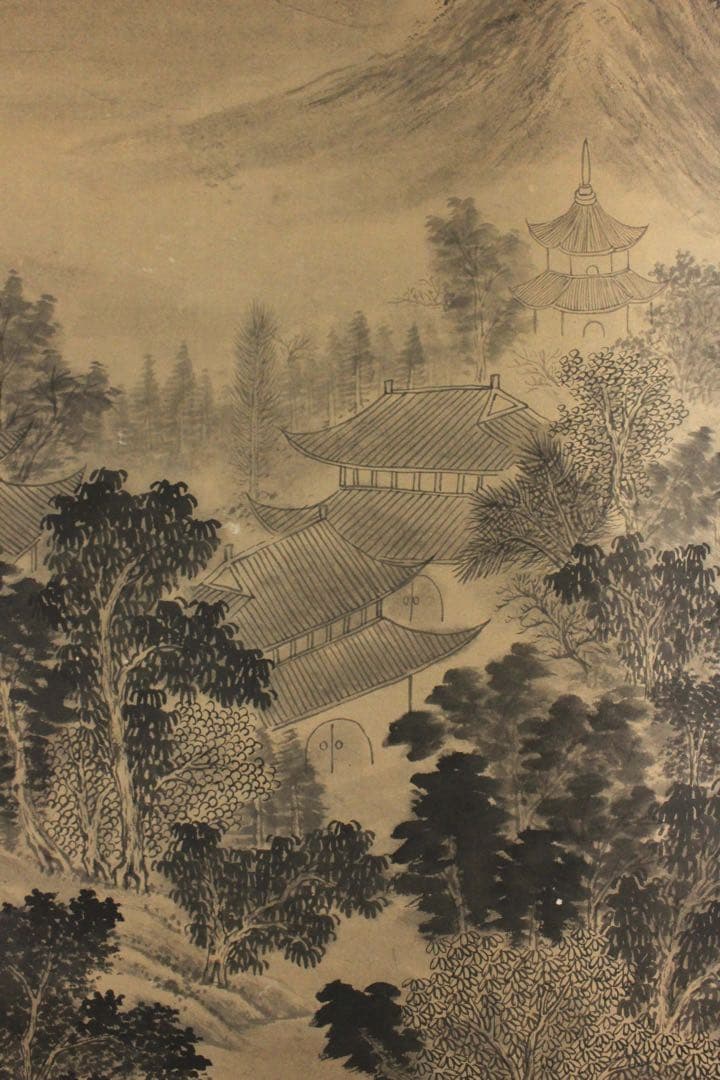 No5614 掛軸 在銘 啓祥 楓橋夜泊 画賛 紙本 中国画 山水 送料無料