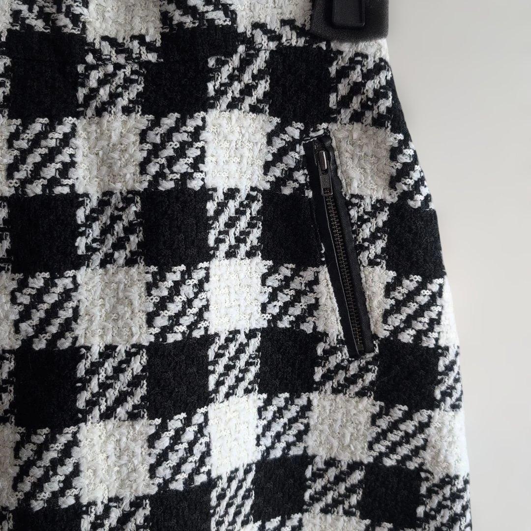 Sheller シェリエ レザーパイピングキュロット チェック ツイード