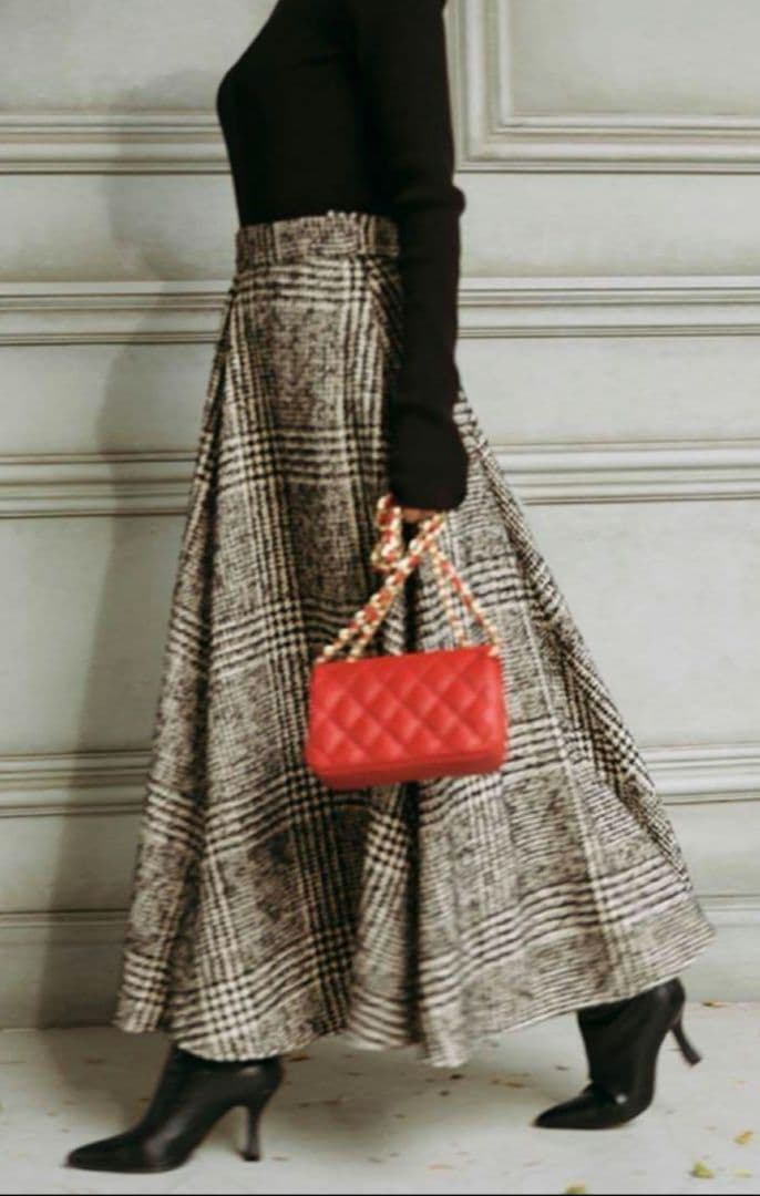 新品未使用 アニュアンス anuans ウールチェックツイードフレア