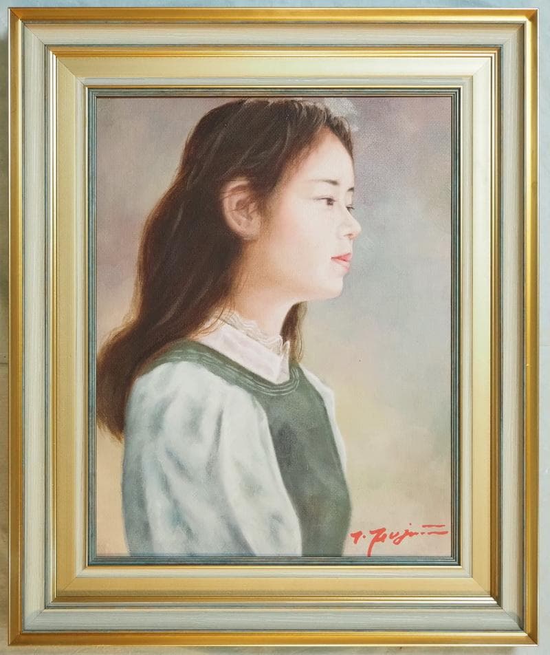限定値下げ】油彩画 女性肖像 人物画 油絵 藤井勉 F6 額付き 手描き